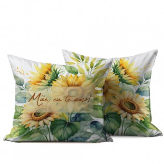 Almofada 40x40 Personalizada - Floral - Girassóis - Mae, eu te amo!