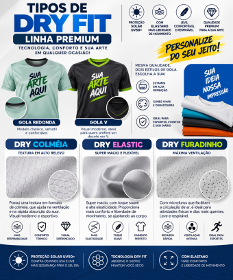 Camiseta Dry Furadinho linha premium Personalizada com sua ideia Proteção Uv 30+