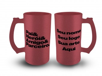Caneca Chopp Vidro Jateado Glitter Pai Herói Vermelha