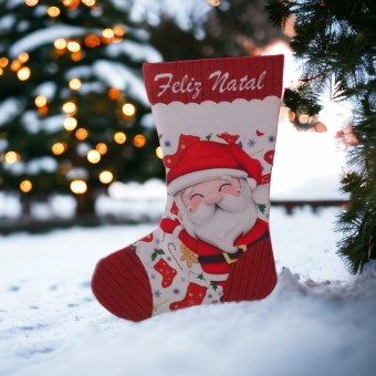 Bota Meia Natal Papai Noel Decorativa - Decoração Natalina Tecido 