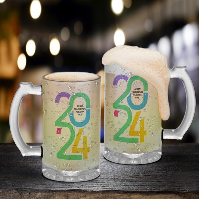 Caneca Chopp Cerveja Ano Novo Colors Réveillon Vidro Jateado