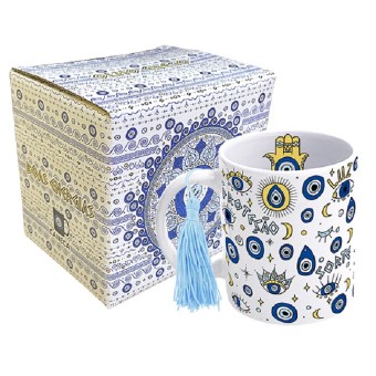 Caneca 300ml + Pompom - Olho Grego - Olhos