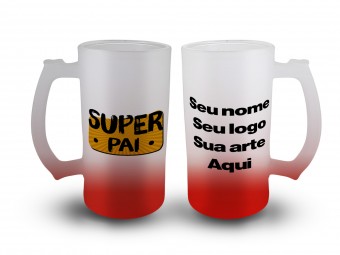 Caneca Chopp Vidro Jateado Degradê Vermelho - Super Pai