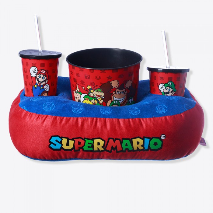 Kit Super Mario Almofada Balde Pipoca Copos Oficial Nintendo
