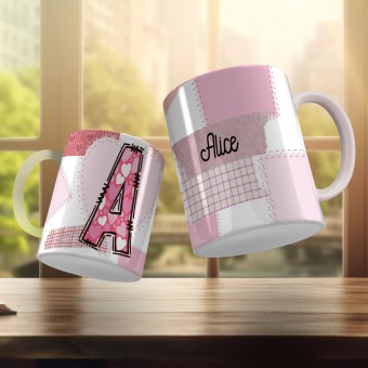 Caneca Inicial e Nome Alfabeto Retalhos -todas as Letras