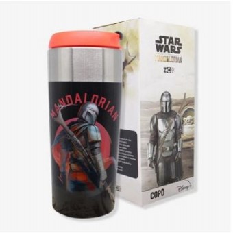 Copo com Tampa Viagem Slim Aço Inox 300ml Mandalorian Star Wars