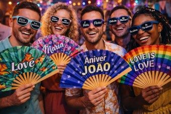 Leque Personalizado + Óculos com Frase O Combo Perfeito para Festas e Eventos Inesquecíveis