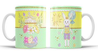 Caneca feliz pascoa familia de coelhinhos personalizada