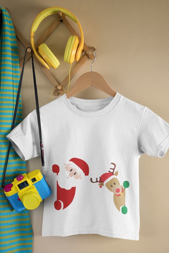 Camiseta Natal Papai Noel e Rena