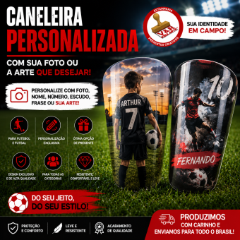 Caneleira Personalizada Futebol e Futsal com Foto ou Sua Arte