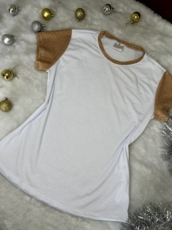 Camiseta feminina blusinha lurex com brilho na manga e gola personalizada como desejar  Cor Dourado Tamanho P