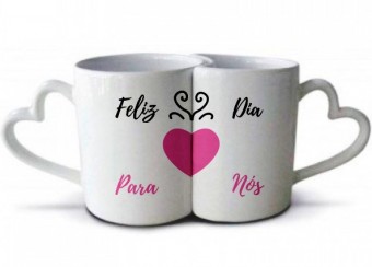 Caneca Dupla Love com Alça em Formato de Coração - Par