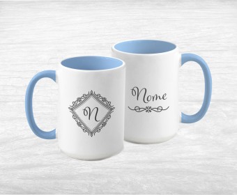 Caneca Porcelana Alça e Interior Colorido 325ml - Iniciais