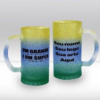 Caneca Chopp Vidro Jateado Brasil 550ml - Um Grande Pai e um Super Vovô