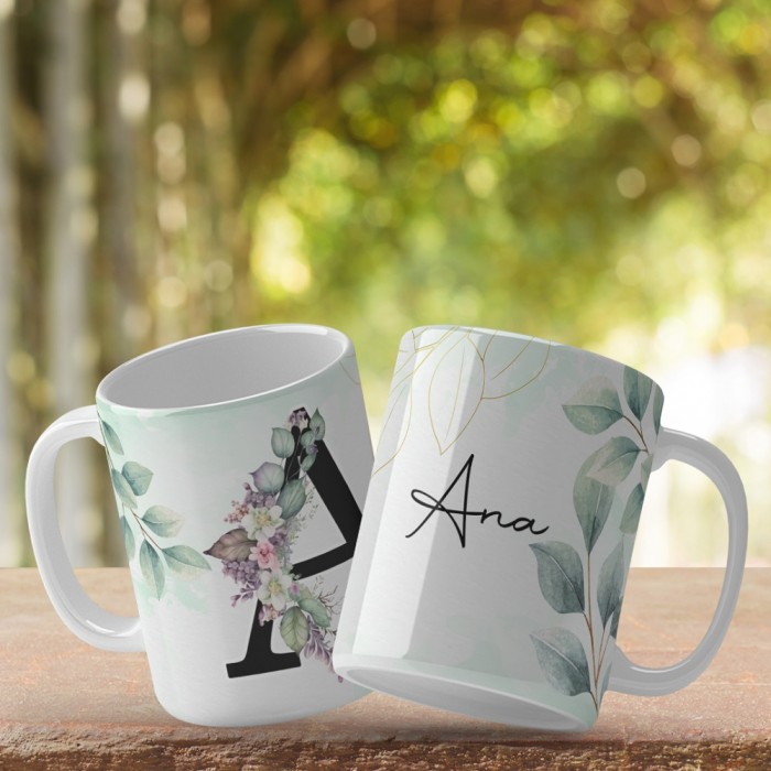 Caneca Letras Alfabeto Floral