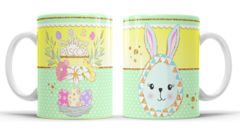 Caneca feliz pascoa familia de coelhinhos personalizada