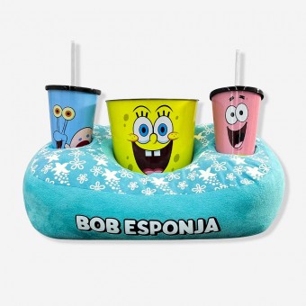 Kit Pipoca Bob Esponja Almofada Porta Pipoca c 2 Copos