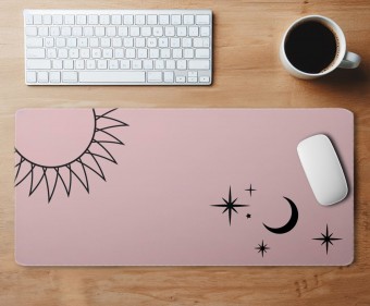 Mousepad Personalizado Costurado 58x30 - Rosa - Sol Lua Estrelas