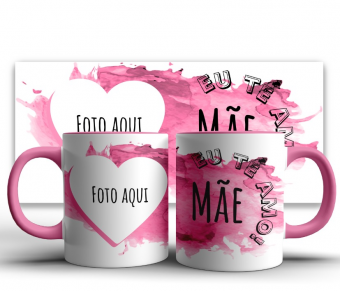 Caneca Porcelana Alça e Interior Colorido 325ml - Dia das Mães - Sua Foto aqui