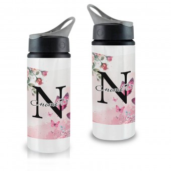 Garrafinha Squeeze Térmica Premium Branca Personalizada - Floral Rosa com  Inicial e Nome