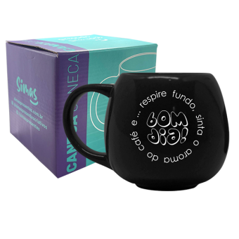 CANECA REDONDA PRETA 300ML - LIFE - RESPIRE FUNDO