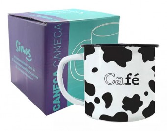Caneca Esmaltada Branca Cafe - Life - Manchas Malhada