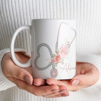 Caneca Medica Floral Medicina Enfermeira Colocamos Seu Nome