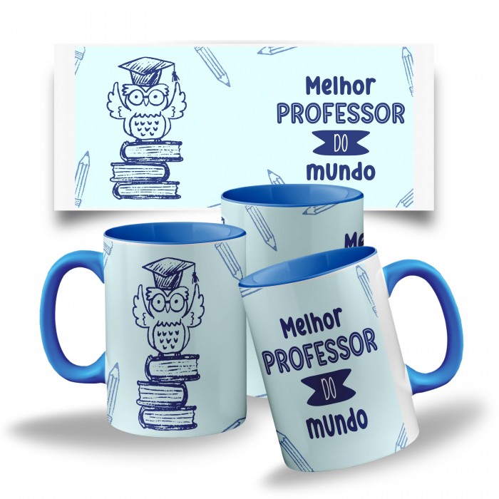 Caneca com Alça e Interior Colorida Personalizada - Melhor Professor do Mundo