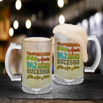 Caneca Chopp Cerveja Ano Novo Colors Réveillon Vidro Jateado