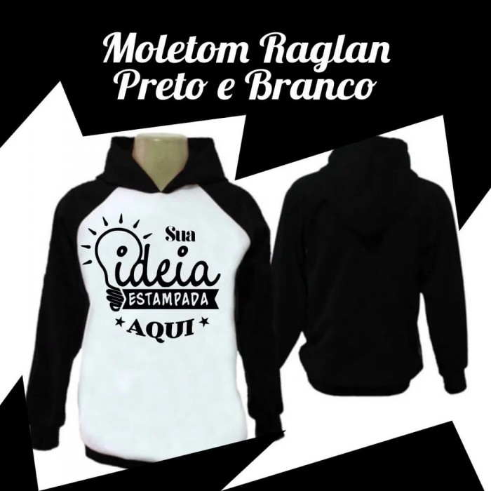 Blusão Moletom Manga Raglan Personalizado com Sua Arte