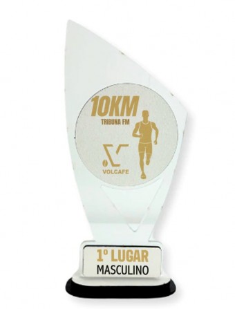 Troféu de Acrílico Cristal com aplique de MDF Retangular 45°- 9,5x21cm