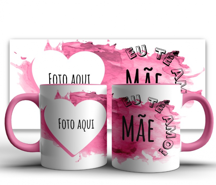 Caneca Porcelana Alça e Interior Colorido 325ml - Dia das Mães - Sua Foto aqui