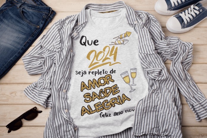 Camiseta Ano Novo Dourado