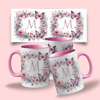 Caneca com Alça e Interior Colorida Personalizada com Inicial - Dia da Mulher - Floral 