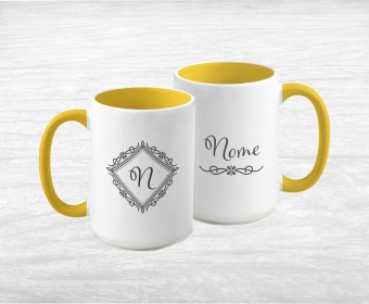 Caneca Porcelana Alça e Interior Colorido 325ml - Iniciais