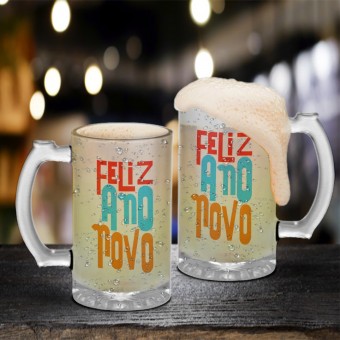 Caneca Chopp Cerveja Ano Novo Color Vidro Jateado