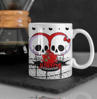 Caneca Juntos Eternamente Caveira - Namorado Namorada Paixão