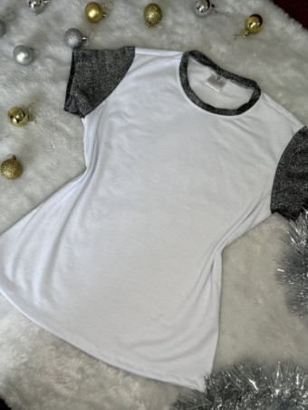 Camiseta feminina blusinha lurex com brilho na manga e gola personalizada como desejar  Cor Preto Tamanho P