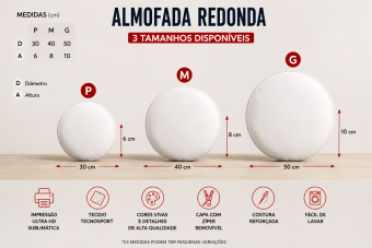 Almofada redonda Personalizada Foto, Frase, Nome ou Arte Exclusiva