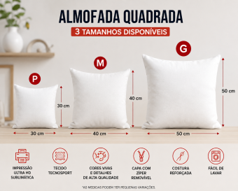 Almofada quadrada Personalizada Foto, Frase, Nome ou Arte Exclusiva