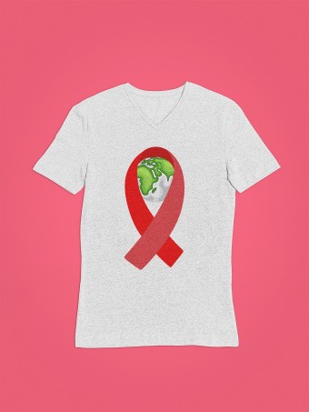 Camiseta gola V Campanha Contra Aids Algodão Premium