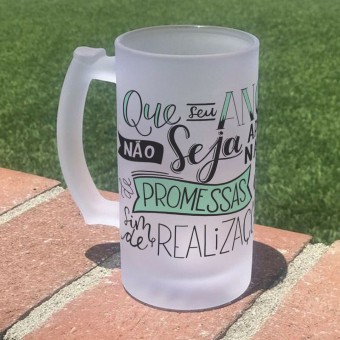 Caneca Chopp Cerveja Ano Novo Festas Vidro Jateado