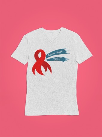 Camiseta Branca Gola V Campanha Contra Aids Poliéster