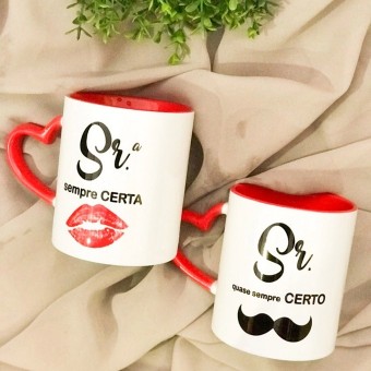 Caneca Interna e Alça Coração Colorida Sra sempre certa ou Sr quase sempre certo