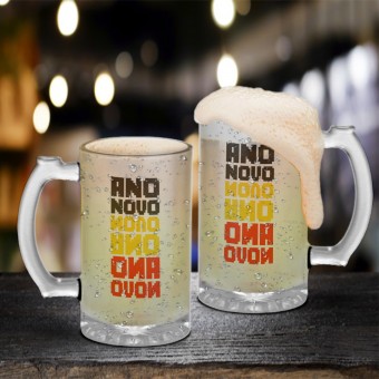 Caneca Chopp Cerveja Ano Novo Color Vidro Jateado