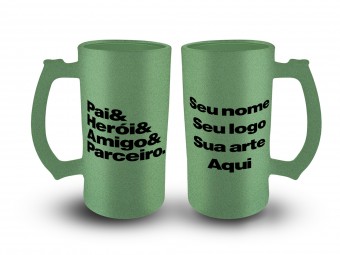 Caneca Chopp Vidro Jateado Glitter Pai Herói Verde