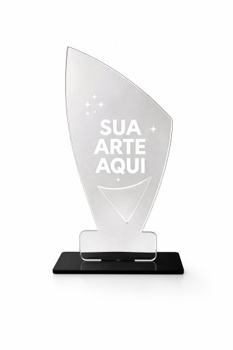Troféu Acrílico Cristal 2mm 21x11cm com Base Preta Valorize Cada Conquista com Elegância e Impacto