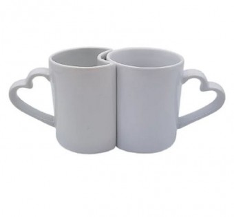 Caneca Dupla Love com Alça em Formato de Coração Par