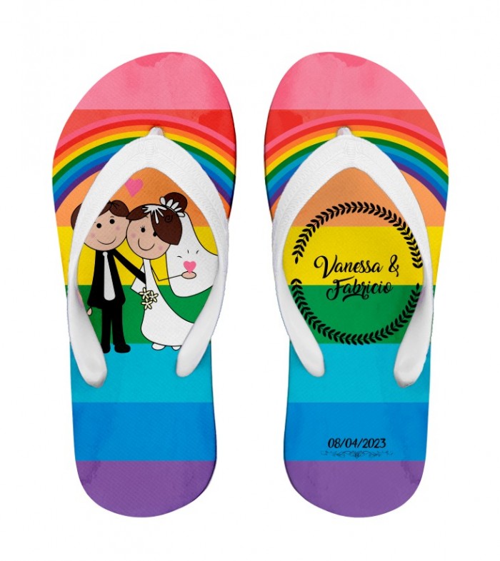 Chinelo Casamento Personalizado Arco Iris