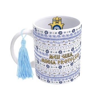 Caneca 300ml + Pompom - Olho Grego - Mandala